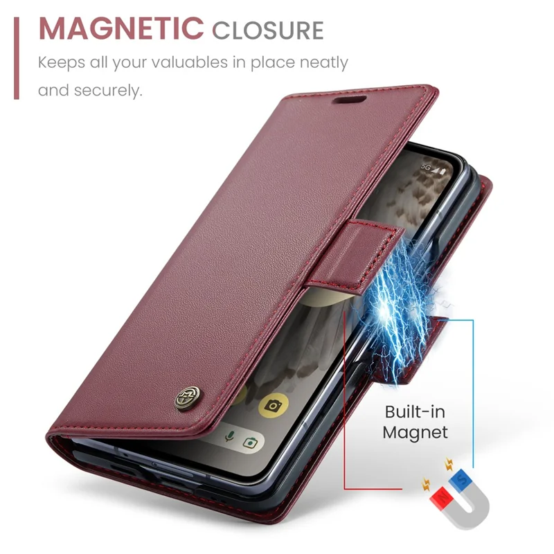 For Google Pixel Fold Leather Case CASEME 023 RFID Blocking 3 Card Slot Mobile Cover - Red