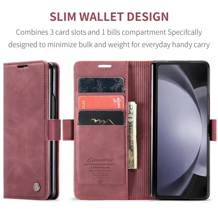 CASEME 013 Série Pour Samsung Galaxy Z Fold5 5G Étui de Portefeuille en Cuir pour Téléphone - Bordeaux