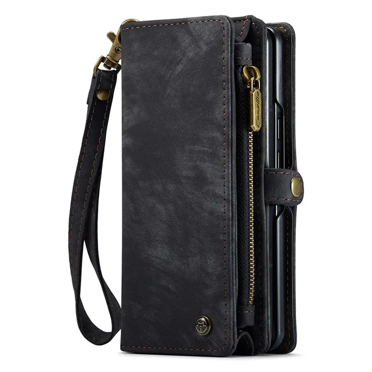 CASEME 008 Series para Google Pixel Fold Estuche de teléfono con bolsillo con cremallera, de pie y billetera Funda de cuero desmontable - Negro
