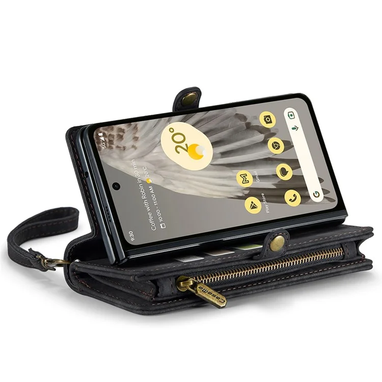 CASEME 008 Series para Google Pixel Fold Estuche de teléfono con bolsillo con cremallera, de pie y billetera Funda de cuero desmontable - Negro