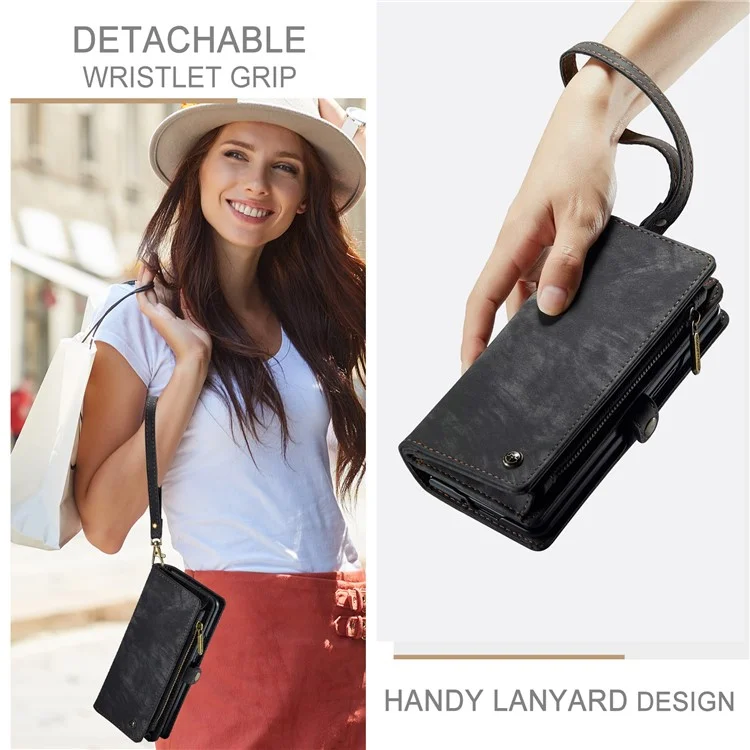 CASEME 008 Series para Google Pixel Fold Estuche de teléfono con bolsillo con cremallera, de pie y billetera Funda de cuero desmontable - Negro