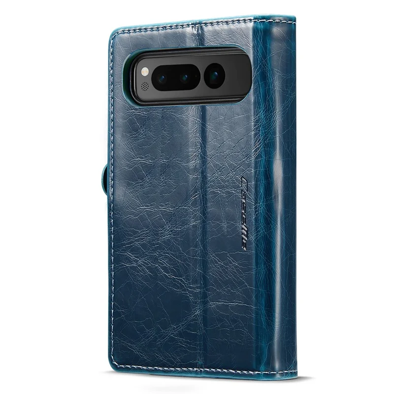 CASEME 003 Serie Waxy Crazy Horse Textur PU-Handyhülle für Google Pixel Fold Wallet Telefonhülle mit Ständer - Blau
