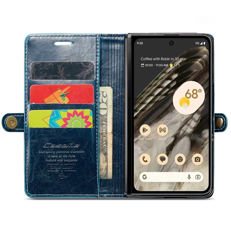 CASEME 003 Serie Waxy Crazy Horse Textur PU-Handyhülle für Google Pixel Fold Wallet Telefonhülle mit Ständer - Blau