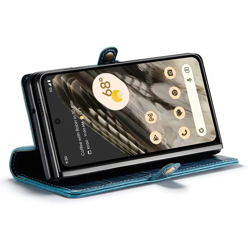 CASEME 003 Serie Waxy Crazy Horse Textur PU-Handyhülle für Google Pixel Fold Wallet Telefonhülle mit Ständer - Blau