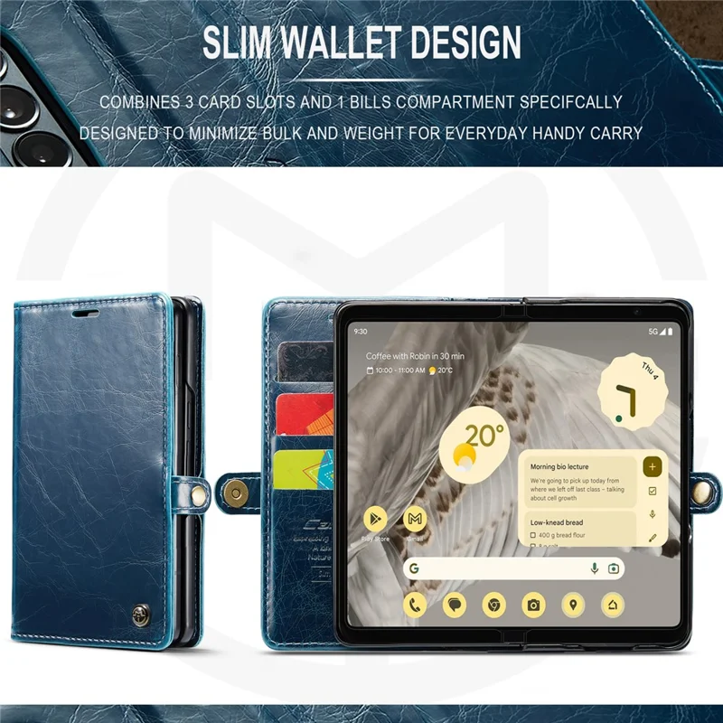 CASEME 003 Serie Waxy Crazy Horse Textur PU-Handyhülle für Google Pixel Fold Wallet Telefonhülle mit Ständer - Blau