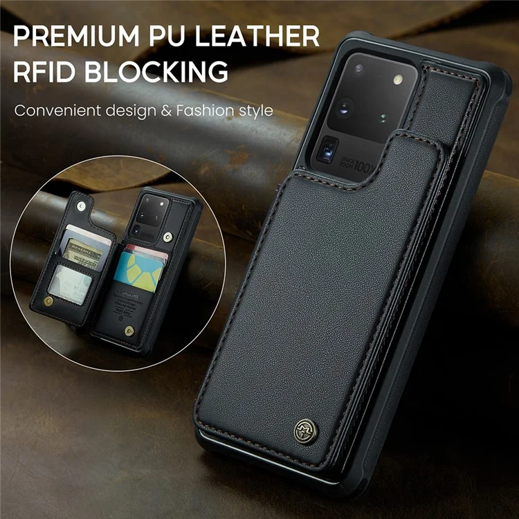 CASEME C22 Series для Samsung Galaxy S20 Ultra Чехол для держателя карты с блокировкой RFID Чехол для телефона PU+TPU со стойкой - Чёрный 