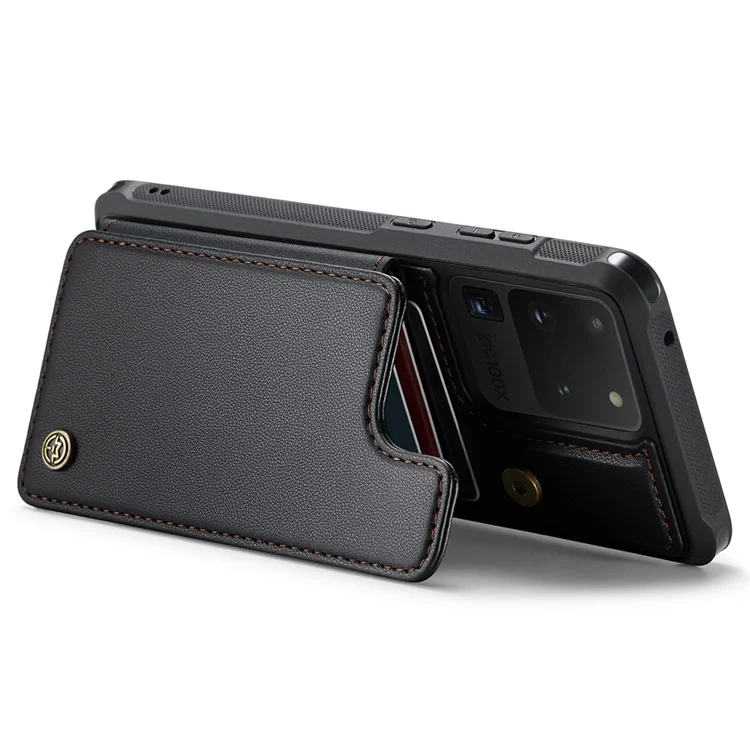 CASEME C22 Series для Samsung Galaxy S20 Ultra Чехол для держателя карты с блокировкой RFID Чехол для телефона PU+TPU со стойкой - Чёрный 