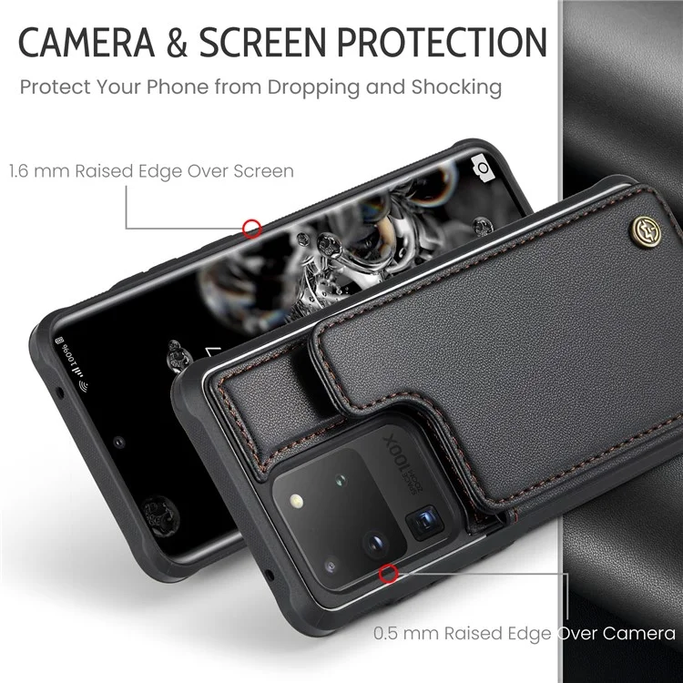 CASEME C22 Series для Samsung Galaxy S20 Ultra Чехол для держателя карты с блокировкой RFID Чехол для телефона PU+TPU со стойкой - Чёрный 