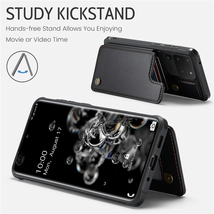 CASEME C22 Series для Samsung Galaxy S20 Ultra Чехол для держателя карты с блокировкой RFID Чехол для телефона PU+TPU со стойкой - Чёрный 