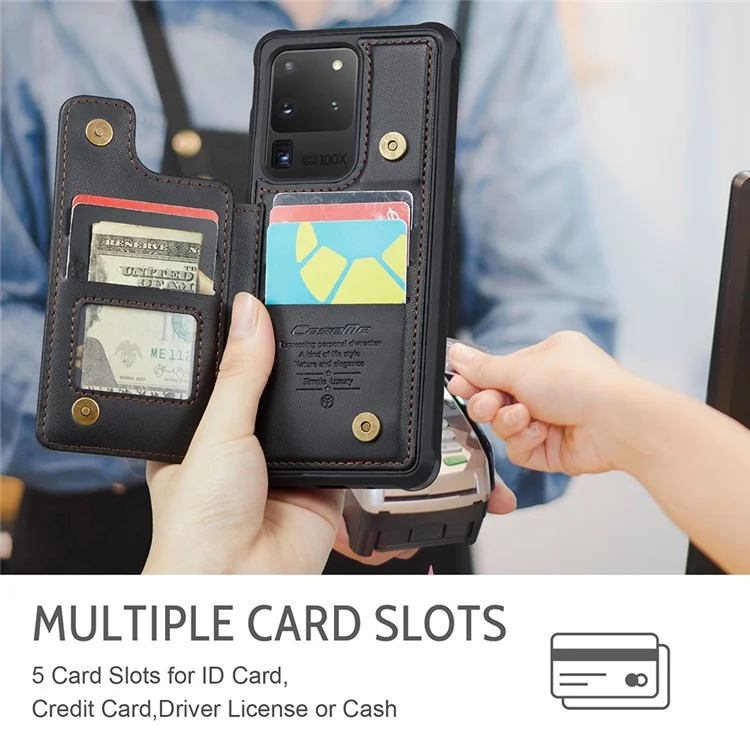 CASEME C22 Series для Samsung Galaxy S20 Ultra Чехол для держателя карты с блокировкой RFID Чехол для телефона PU+TPU со стойкой - Чёрный 