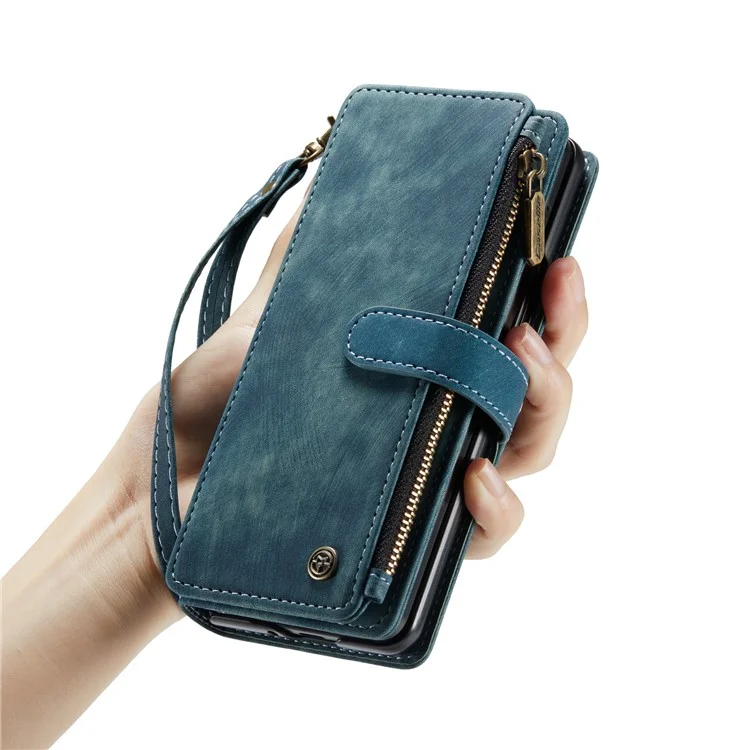CASEME C30 Series per Google Pixel Fold Custodia con cerniera e tasche 7 slot per schede Custodia in pelle con tracolla - Blu