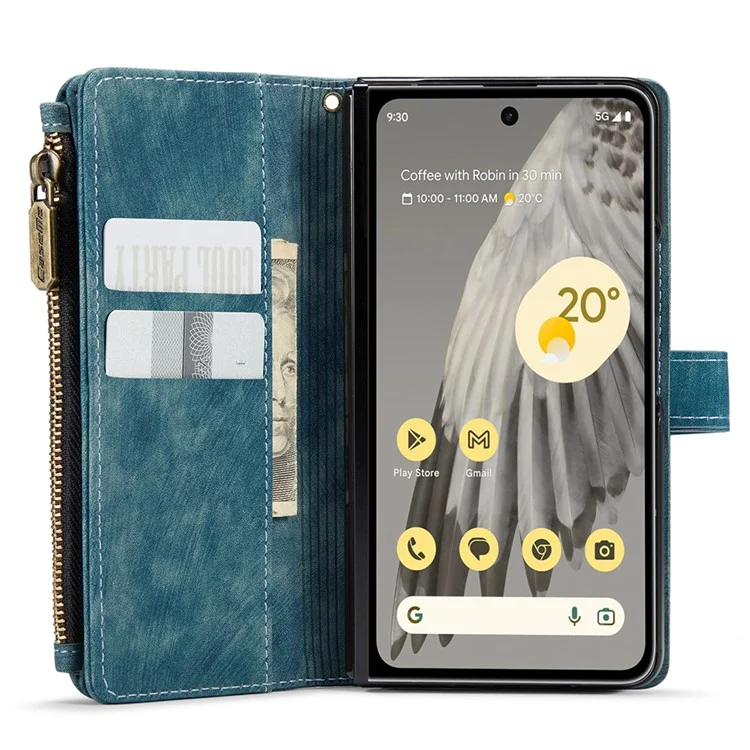 CASEME C30 Series per Google Pixel Fold Custodia con cerniera e tasche 7 slot per schede Custodia in pelle con tracolla - Blu