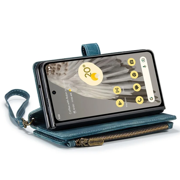 CASEME C30 Series per Google Pixel Fold Custodia con cerniera e tasche 7 slot per schede Custodia in pelle con tracolla - Blu