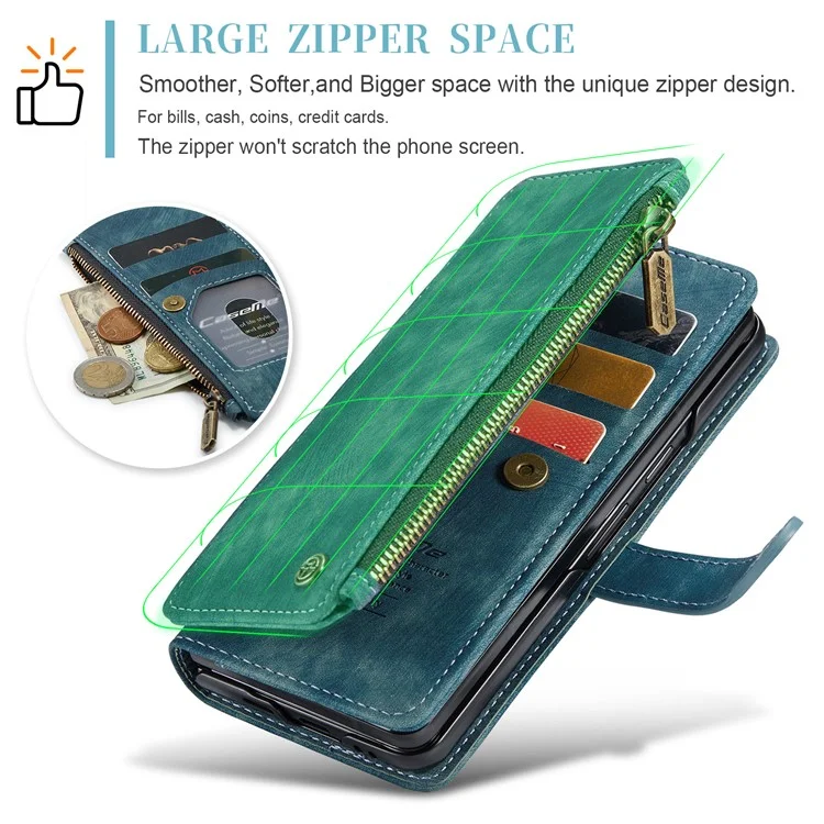 CASEME C30 Series per Google Pixel Fold Custodia con cerniera e tasche 7 slot per schede Custodia in pelle con tracolla - Blu