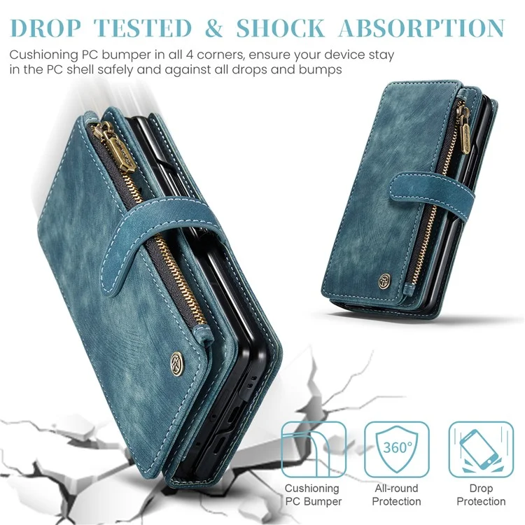 CASEME C30 Series per Google Pixel Fold Custodia con cerniera e tasche 7 slot per schede Custodia in pelle con tracolla - Blu