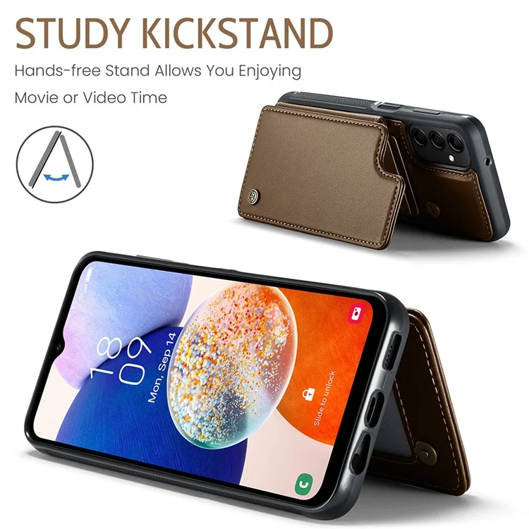 CASEME C22 Series для Samsung Galaxy A14 5G / 4G RFID Blocking Card Holder Kickstand Case Leather Coated TPU Cover - Коричневый