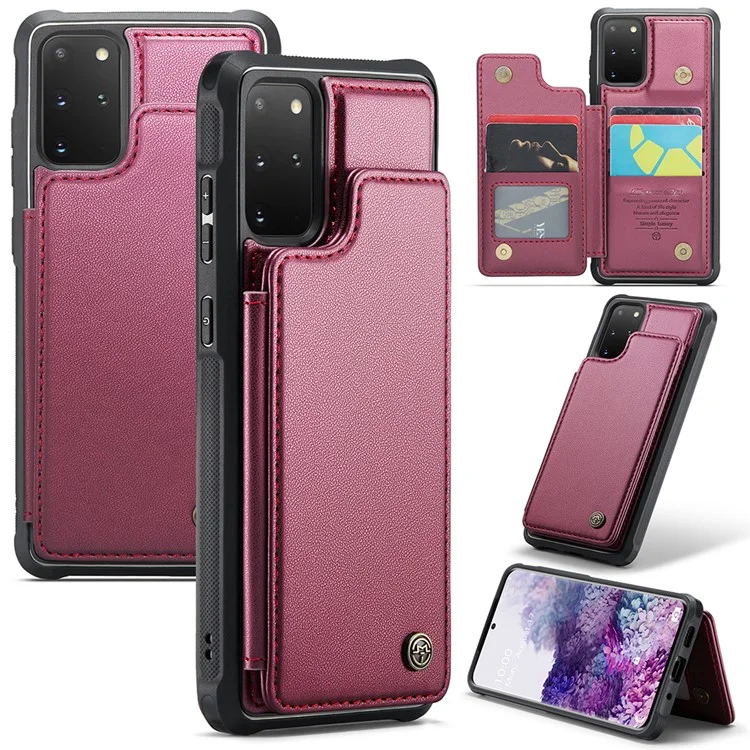CASEME C22 Серия для Samsung Galaxy S20 Plus 5G / S20 Plus 4G Чехол с держателем для карт с защитой от RFID, кожа+TPU, подставка для телефона - Красный