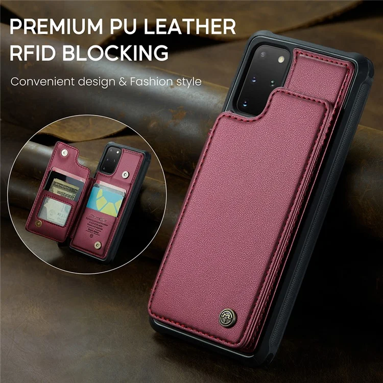 CASEME C22 Серия для Samsung Galaxy S20 Plus 5G / S20 Plus 4G Чехол с держателем для карт с защитой от RFID, кожа+TPU, подставка для телефона - Красный