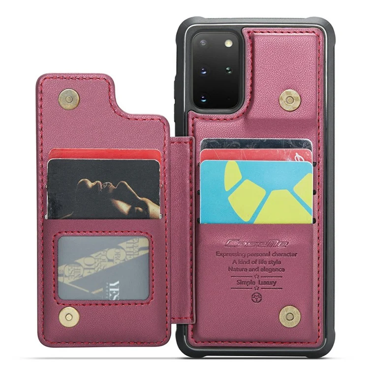 CASEME C22 Серия для Samsung Galaxy S20 Plus 5G / S20 Plus 4G Чехол с держателем для карт с защитой от RFID, кожа+TPU, подставка для телефона - Красный