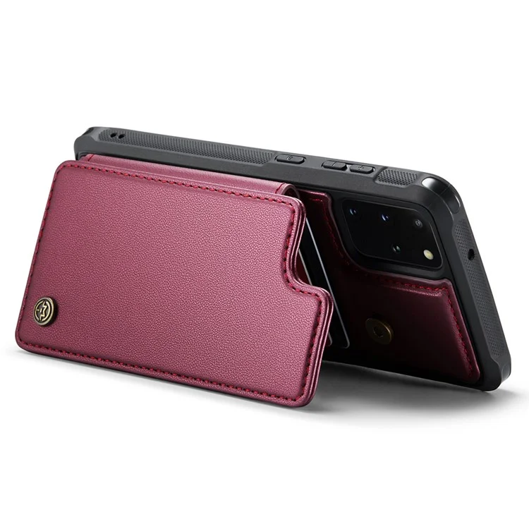 CASEME C22 Серия для Samsung Galaxy S20 Plus 5G / S20 Plus 4G Чехол с держателем для карт с защитой от RFID, кожа+TPU, подставка для телефона - Красный
