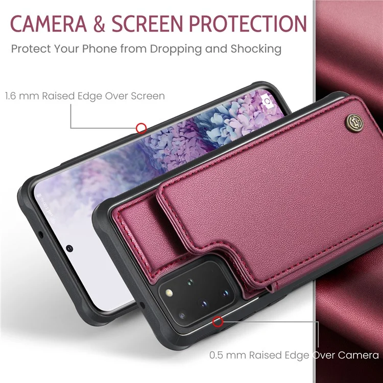 CASEME C22 Серия для Samsung Galaxy S20 Plus 5G / S20 Plus 4G Чехол с держателем для карт с защитой от RFID, кожа+TPU, подставка для телефона - Красный