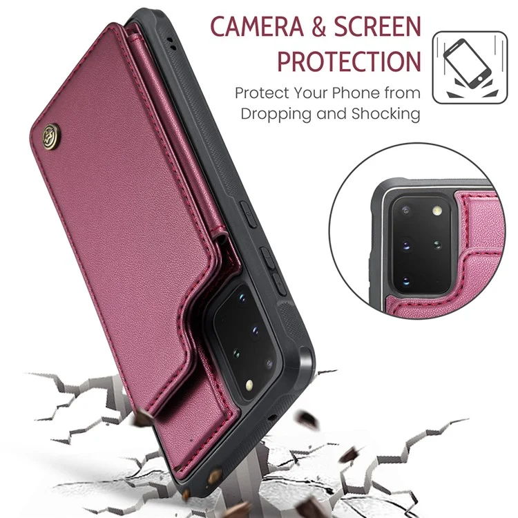 CASEME C22 Серия для Samsung Galaxy S20 Plus 5G / S20 Plus 4G Чехол с держателем для карт с защитой от RFID, кожа+TPU, подставка для телефона - Красный