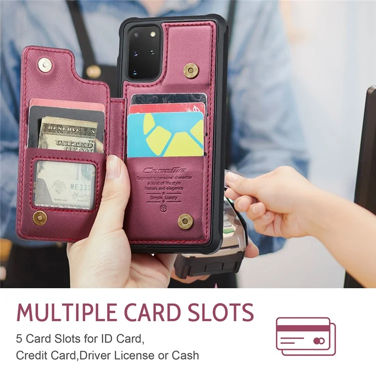 CASEME C22 Серия для Samsung Galaxy S20 Plus 5G / S20 Plus 4G Чехол с держателем для карт с защитой от RFID, кожа+TPU, подставка для телефона - Красный