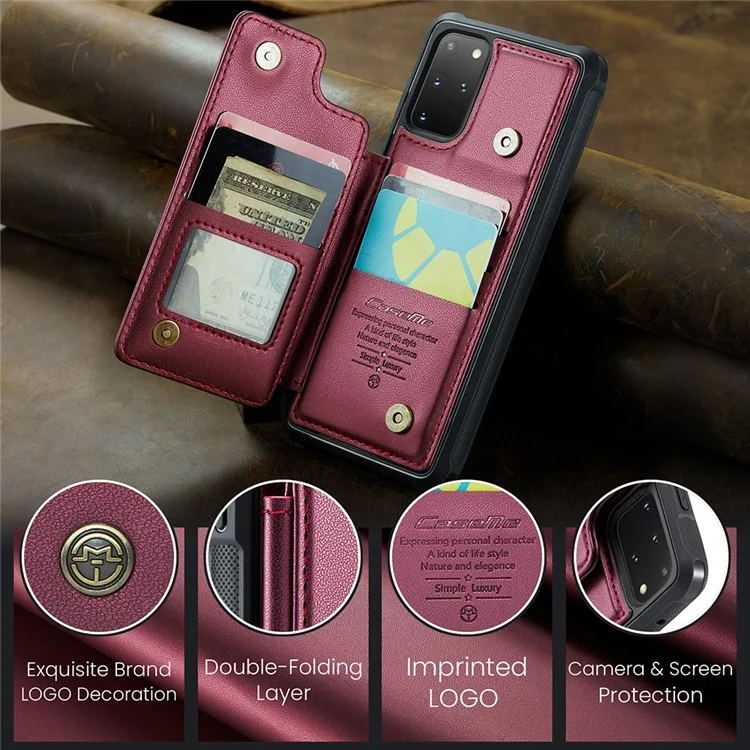CASEME C22 Серия для Samsung Galaxy S20 Plus 5G / S20 Plus 4G Чехол с держателем для карт с защитой от RFID, кожа+TPU, подставка для телефона - Красный