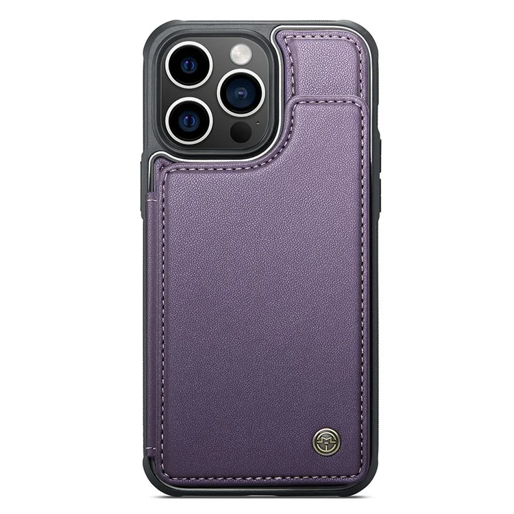 CASEME C22 Series PU+TPU Kickstand Case per iPhone 14 Pro Max Blocco RFID Porta Carte Custodia per Telefono - Viola