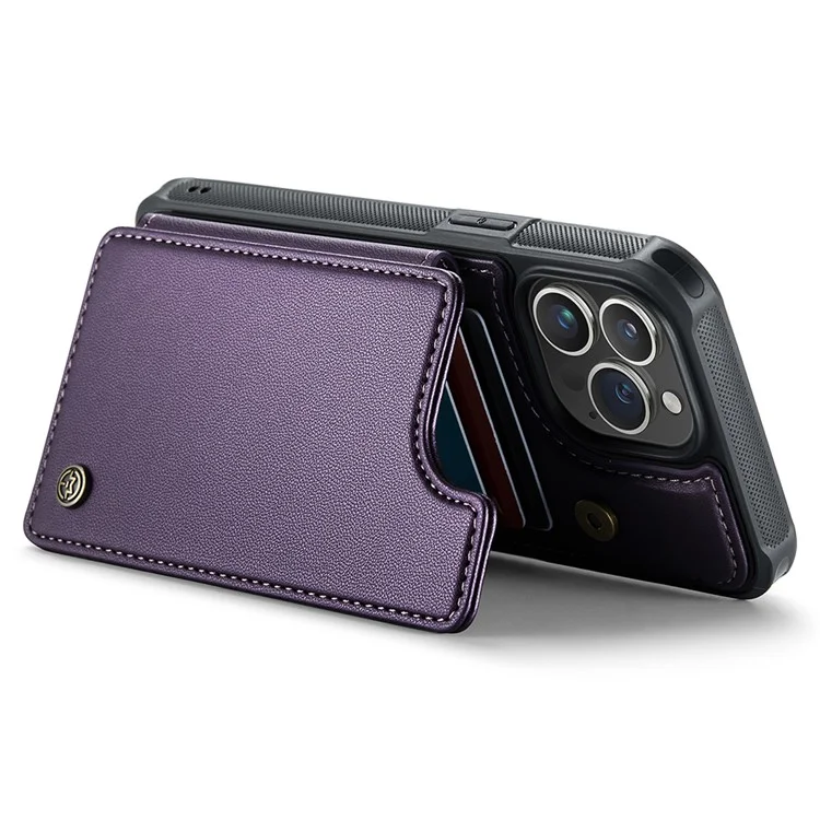 CASEME C22 Series PU+TPU Kickstand Case per iPhone 14 Pro Max Blocco RFID Porta Carte Custodia per Telefono - Viola