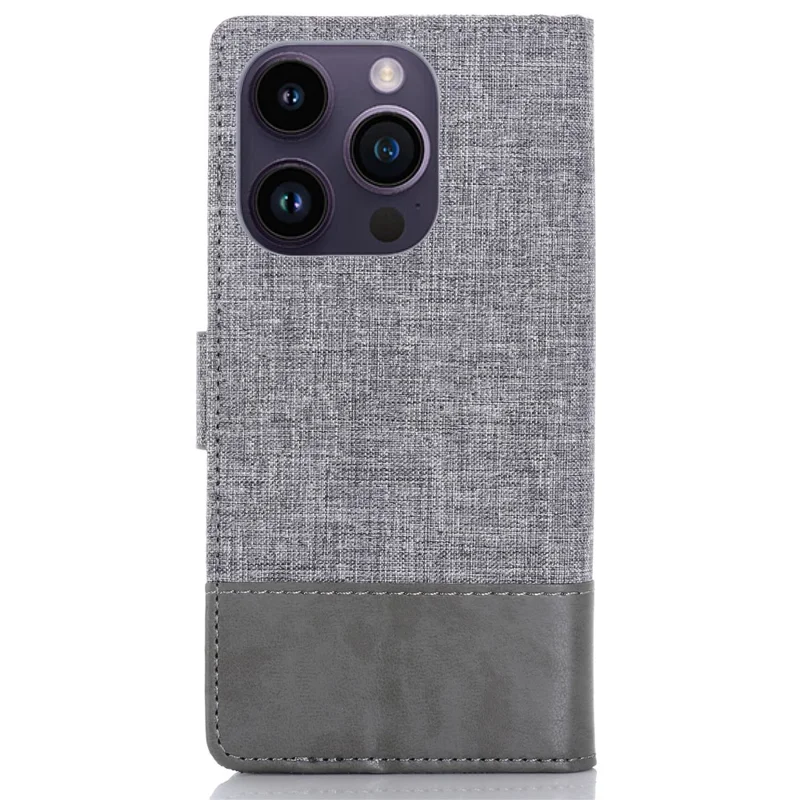 MUXMA MX102 for iPhone 15 Pro Canvas PU Leather Splicing Case Stand Wallet Protective Phone Cover - Grey