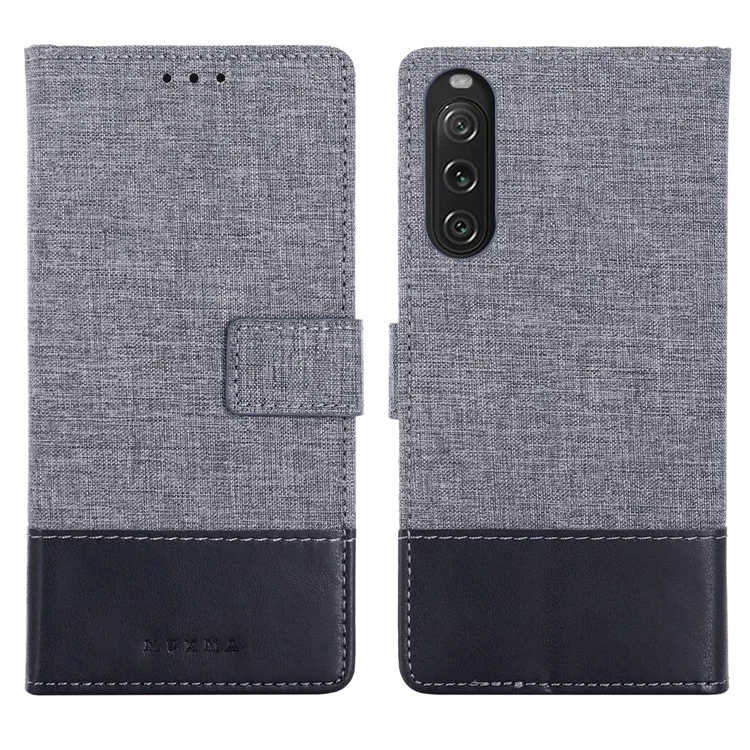 MUXMA MX102 for Sony Xperia 10 V Flip Phone Case Splicing Canvas PU Leather Wallet Stand Cover - Black