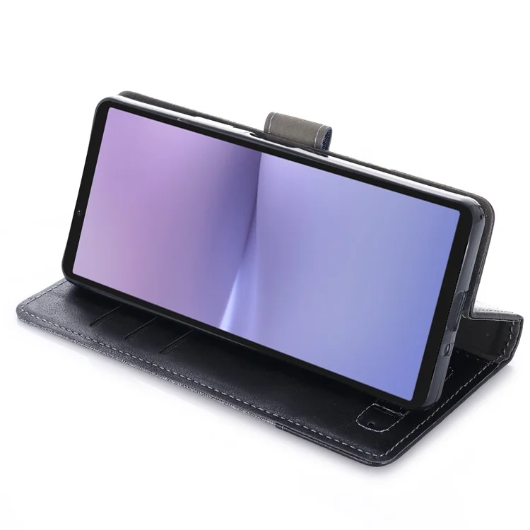 MUXMA MX102 for Sony Xperia 10 V Flip Phone Case Splicing Canvas PU Leather Wallet Stand Cover - Black