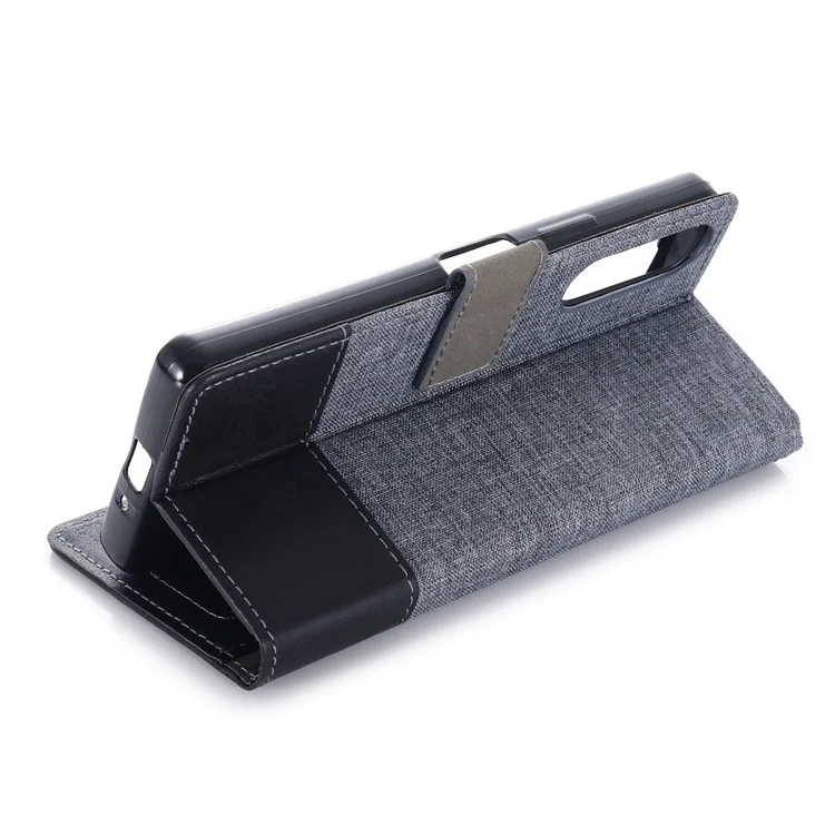 MUXMA MX102 for Sony Xperia 10 V Flip Phone Case Splicing Canvas PU Leather Wallet Stand Cover - Black