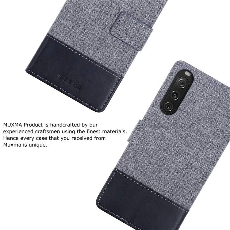 MUXMA MX102 for Sony Xperia 10 V Flip Phone Case Splicing Canvas PU Leather Wallet Stand Cover - Black