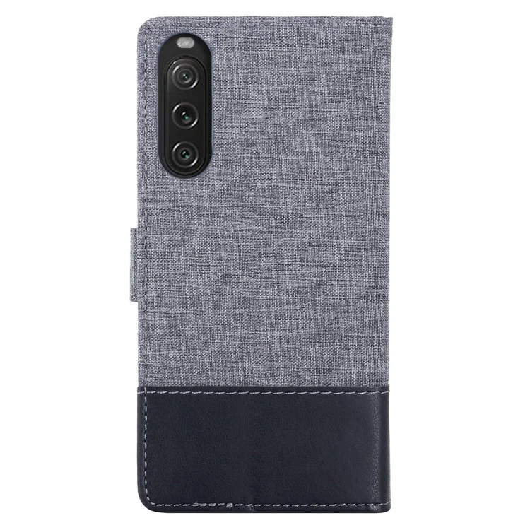 MUXMA MX102 for Sony Xperia 10 V Flip Phone Case Splicing Canvas PU Leather Wallet Stand Cover - Black