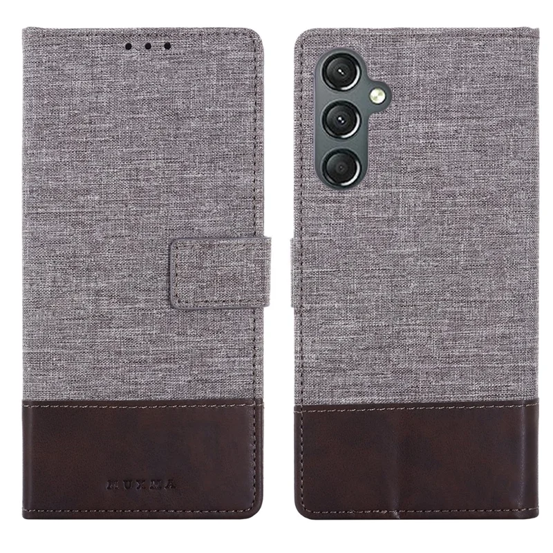 MUXMA MX102 for Samsung Galaxy A24 4G (162.1 x 77.6 x 8.3mm) Canvas PU Leather Splicing Case Stand Wallet Protective Phone Cover - Brown