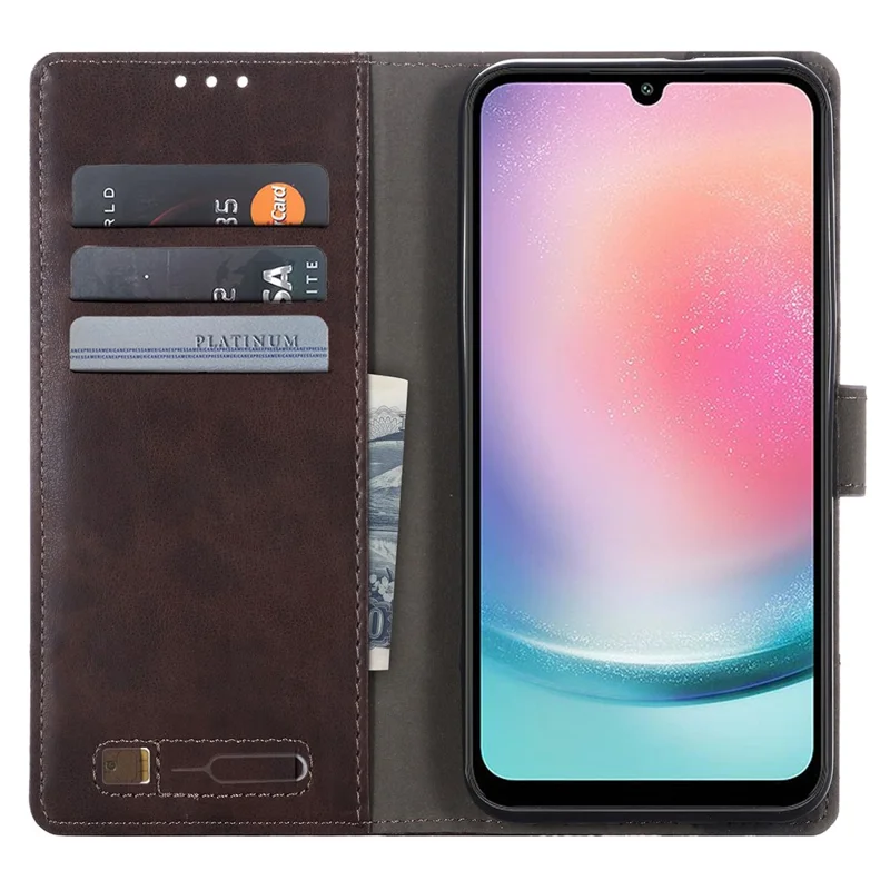 MUXMA MX102 for Samsung Galaxy A24 4G (162.1 x 77.6 x 8.3mm) Canvas PU Leather Splicing Case Stand Wallet Protective Phone Cover - Brown