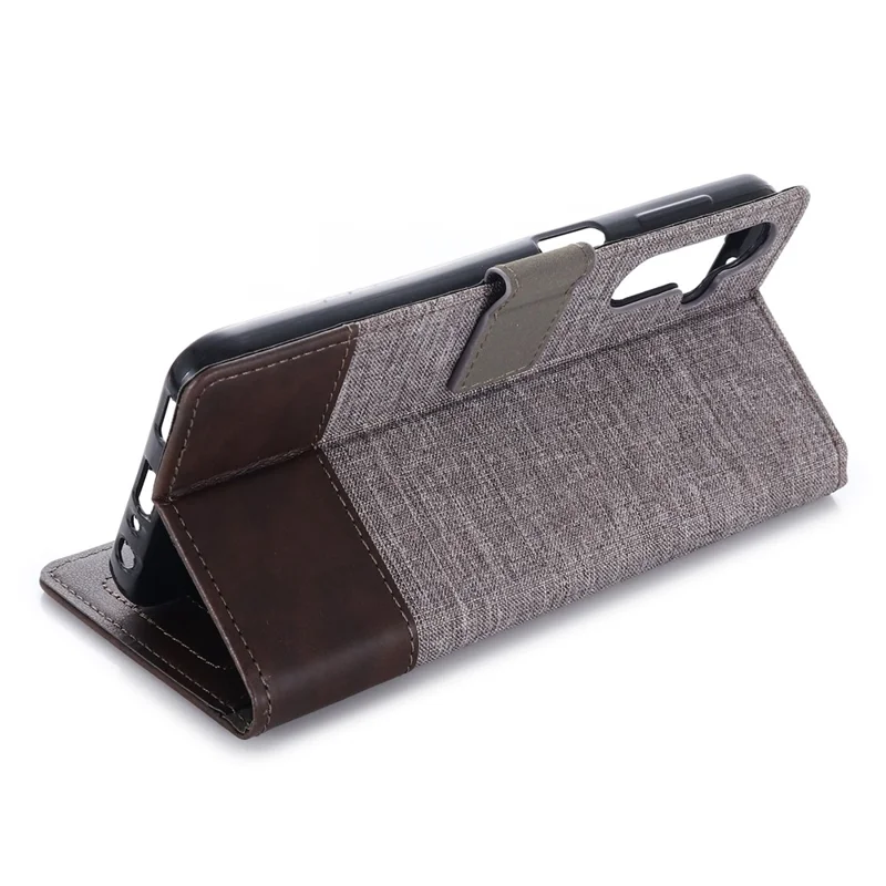 MUXMA MX102 for Samsung Galaxy A24 4G (162.1 x 77.6 x 8.3mm) Canvas PU Leather Splicing Case Stand Wallet Protective Phone Cover - Brown