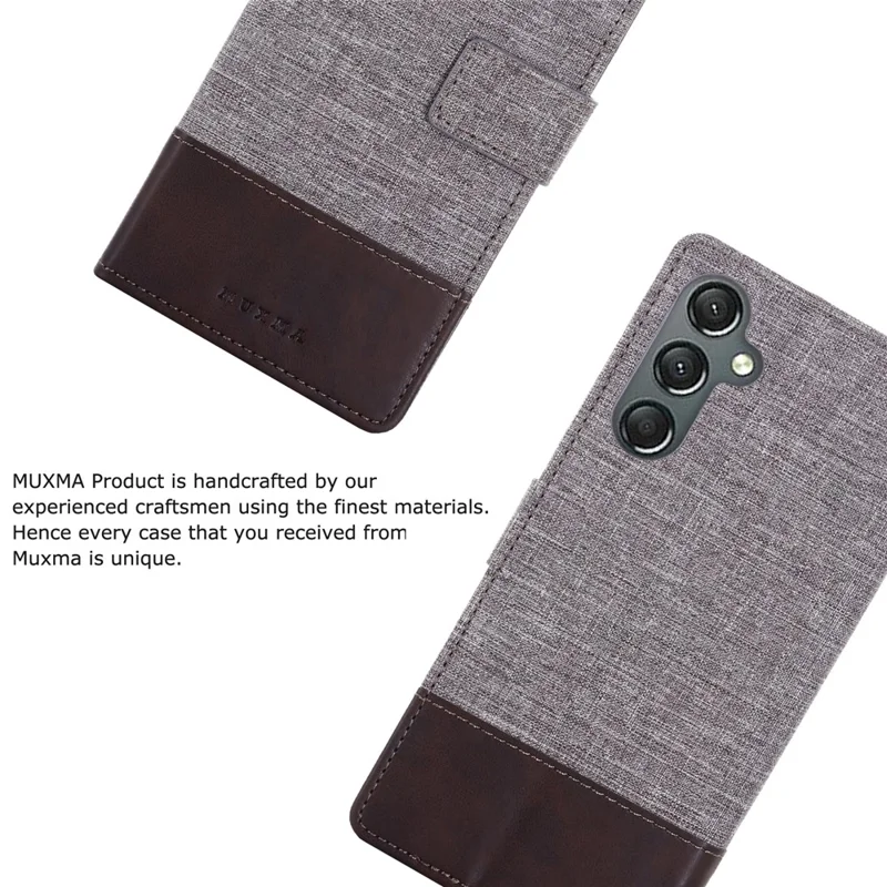 MUXMA MX102 for Samsung Galaxy A24 4G (162.1 x 77.6 x 8.3mm) Canvas PU Leather Splicing Case Stand Wallet Protective Phone Cover - Brown