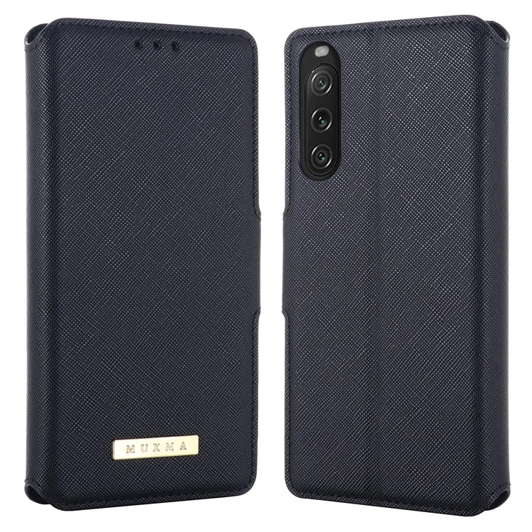 MUXMA MX115 For Sony Xperia 10 V Cross Texture PU Leather Shell Phone Case Stand Wallet Flip Cover - Black