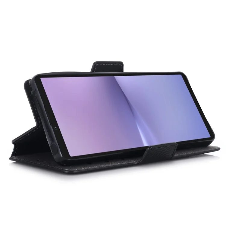 MUXMA MX115 For Sony Xperia 10 V Cross Texture PU Leather Shell Phone Case Stand Wallet Flip Cover - Black