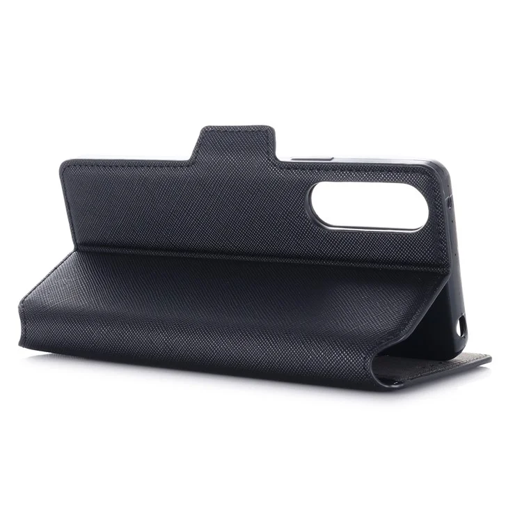 MUXMA MX115 For Sony Xperia 10 V Cross Texture PU Leather Shell Phone Case Stand Wallet Flip Cover - Black