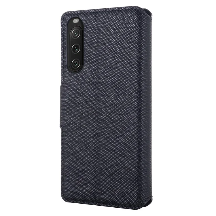 MUXMA MX115 For Sony Xperia 10 V Cross Texture PU Leather Shell Phone Case Stand Wallet Flip Cover - Black