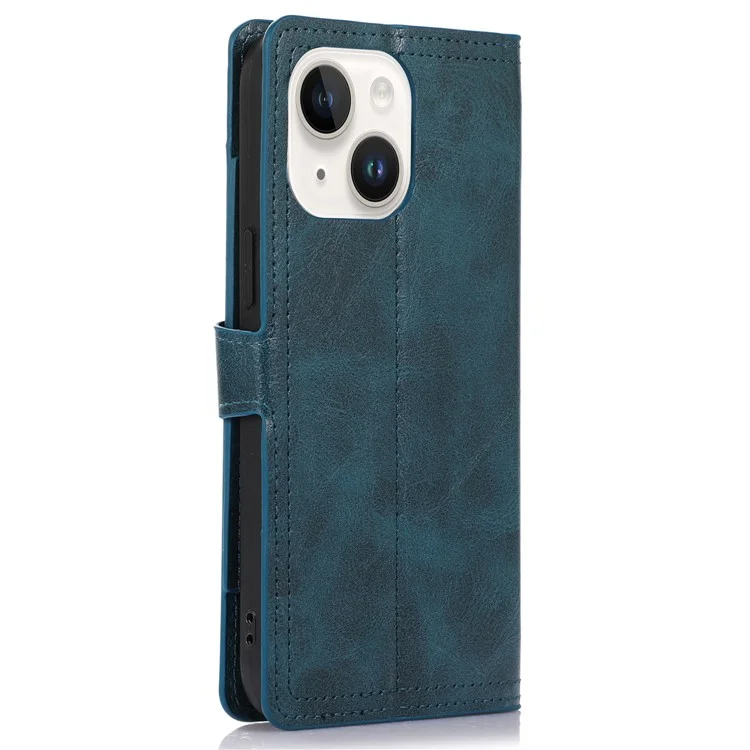 Für iPhone 15 Plus Slim-Fit PU-Leder-Hülle Brieftasche Reisverschlusstasche Flip-Ständer Handy-Cover-Schale - Blau