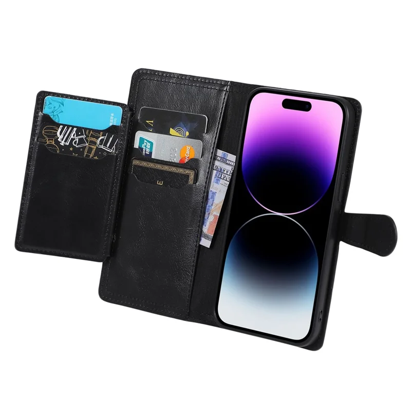 For iPhone 15 Plus Slim-Fit PU Leather Case Wallet Zipper Pocket Flip Stand Phone Cover Shell - Black