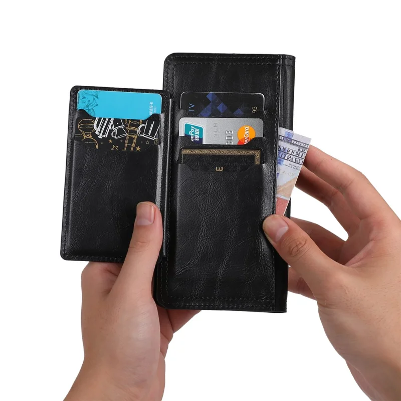 For iPhone 15 Plus Slim-Fit PU Leather Case Wallet Zipper Pocket Flip Stand Phone Cover Shell - Black