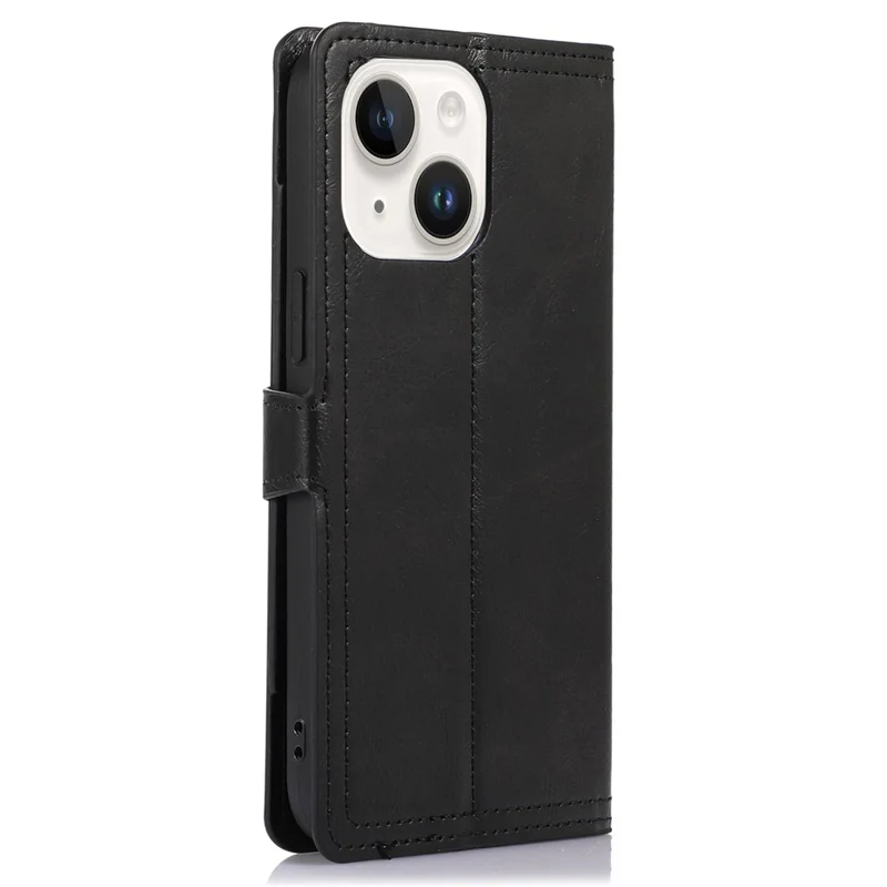 For iPhone 15 Plus Slim-Fit PU Leather Case Wallet Zipper Pocket Flip Stand Phone Cover Shell - Black
