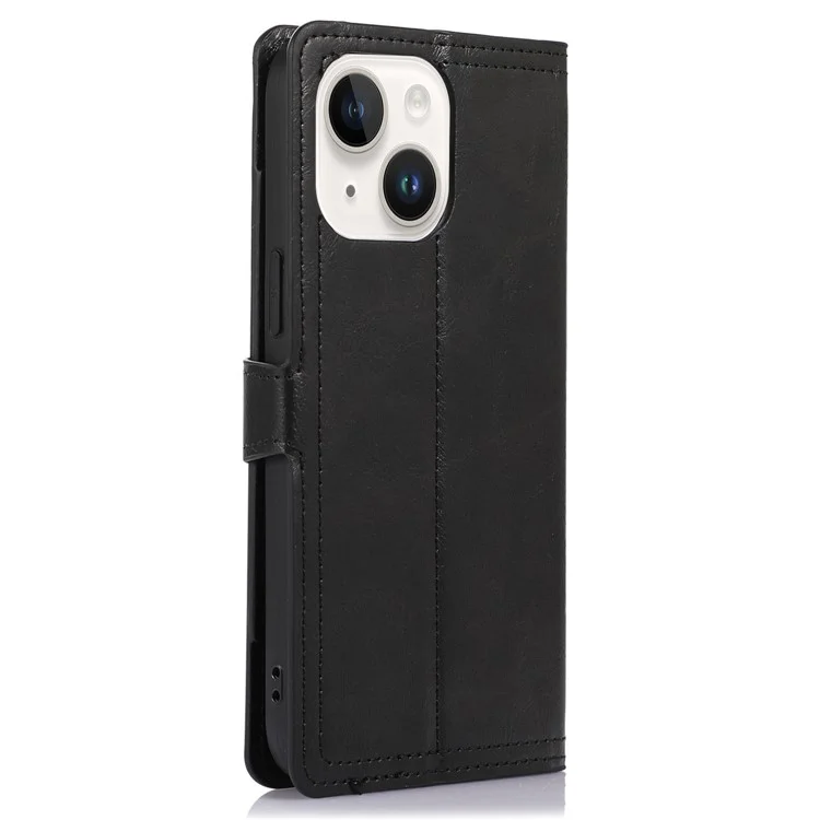 For iPhone 15 Phone Case Wallet Zipper Pocket Shockproof PU Leather Shell Flip Stand Phone Cover - Black