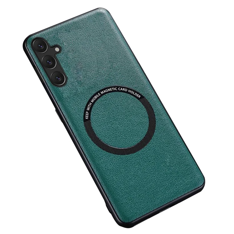 For Samsung Galaxy S23 FE Magnetic Phone Case PU Leather Coated TPU Cover Compatible with MagSafe - Green